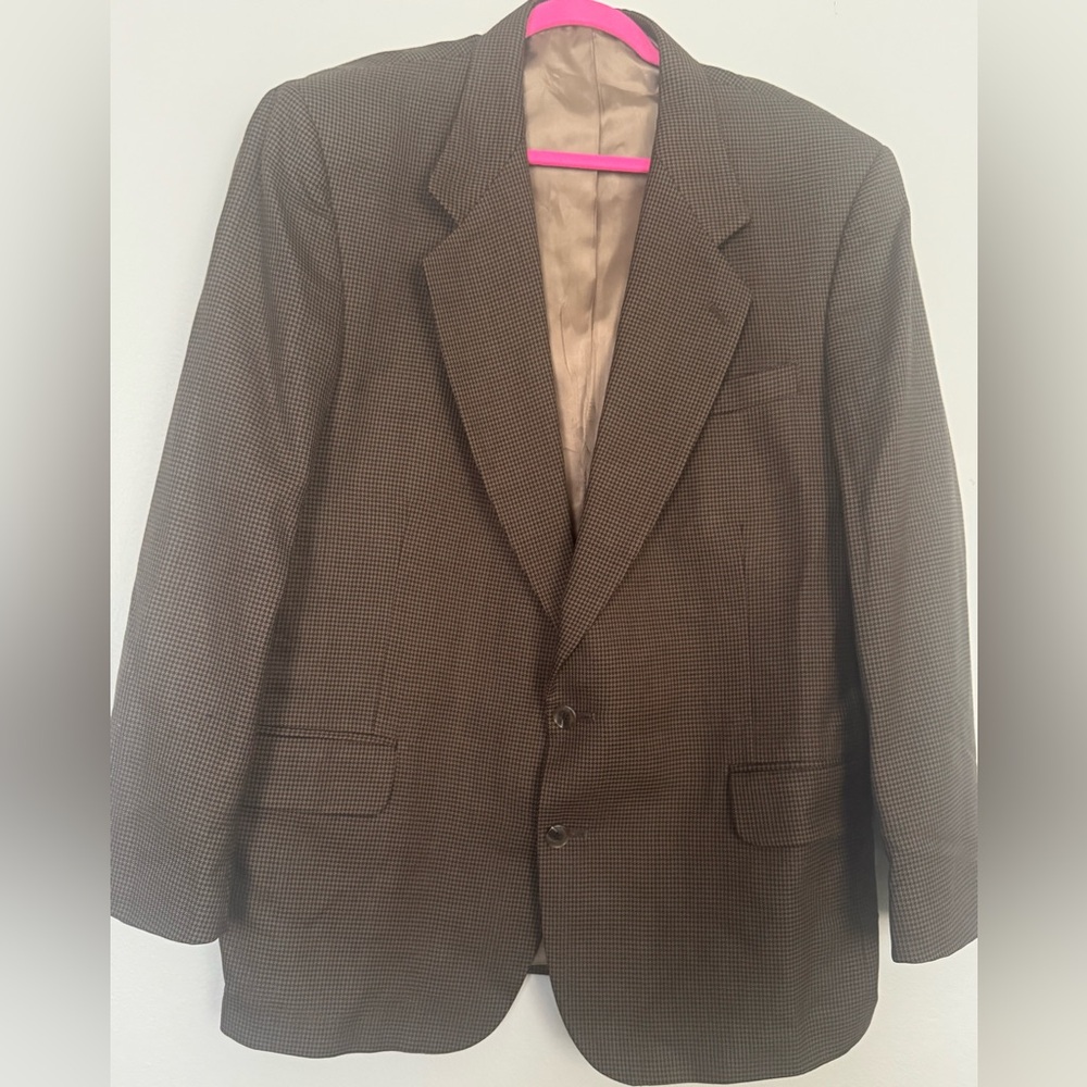 Oscar de la Renta mens suit Jacket 44R Brown Houndstooth Tweed Blazer Sport Coat